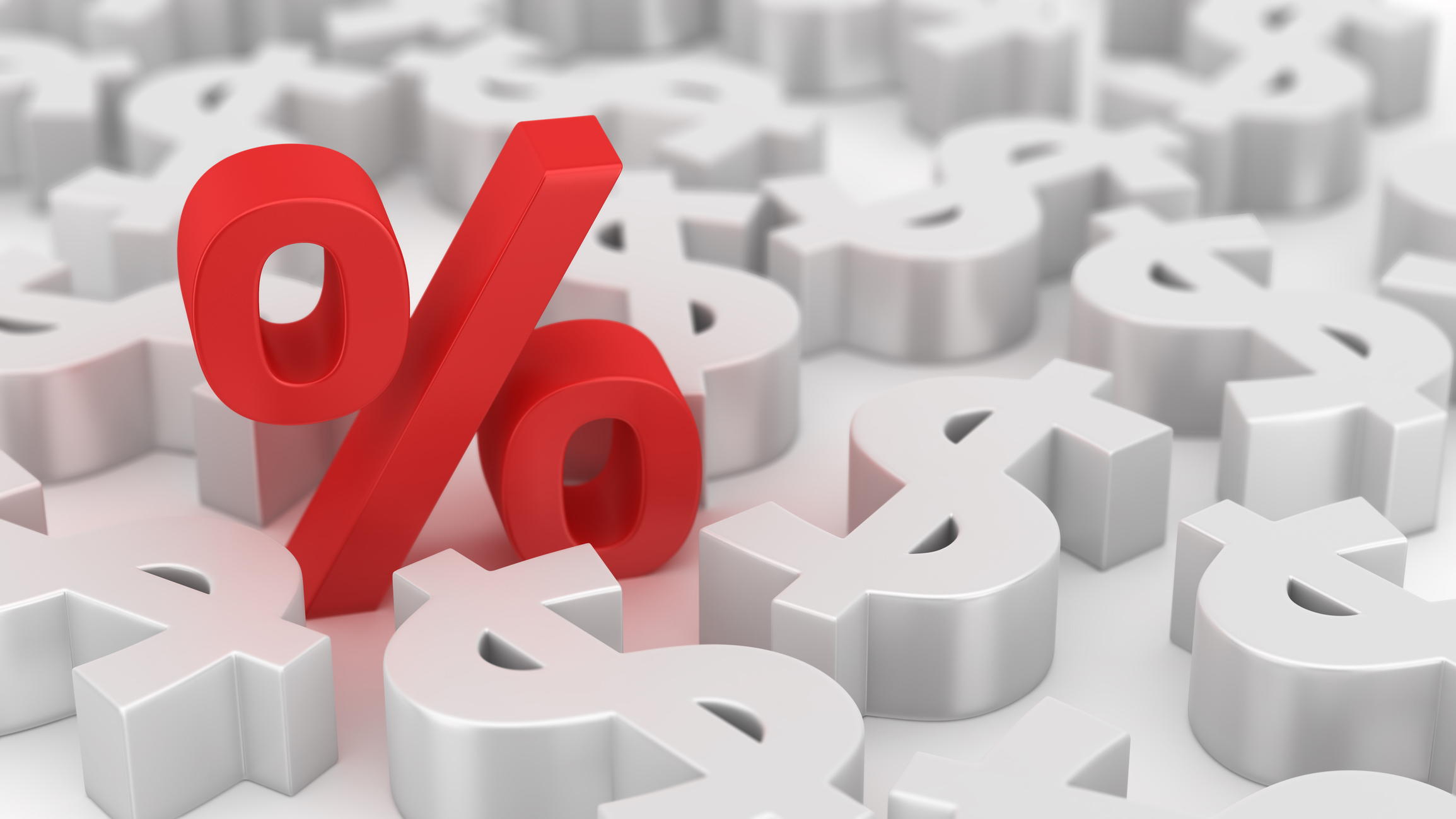 Single red percent symbol among many dollars