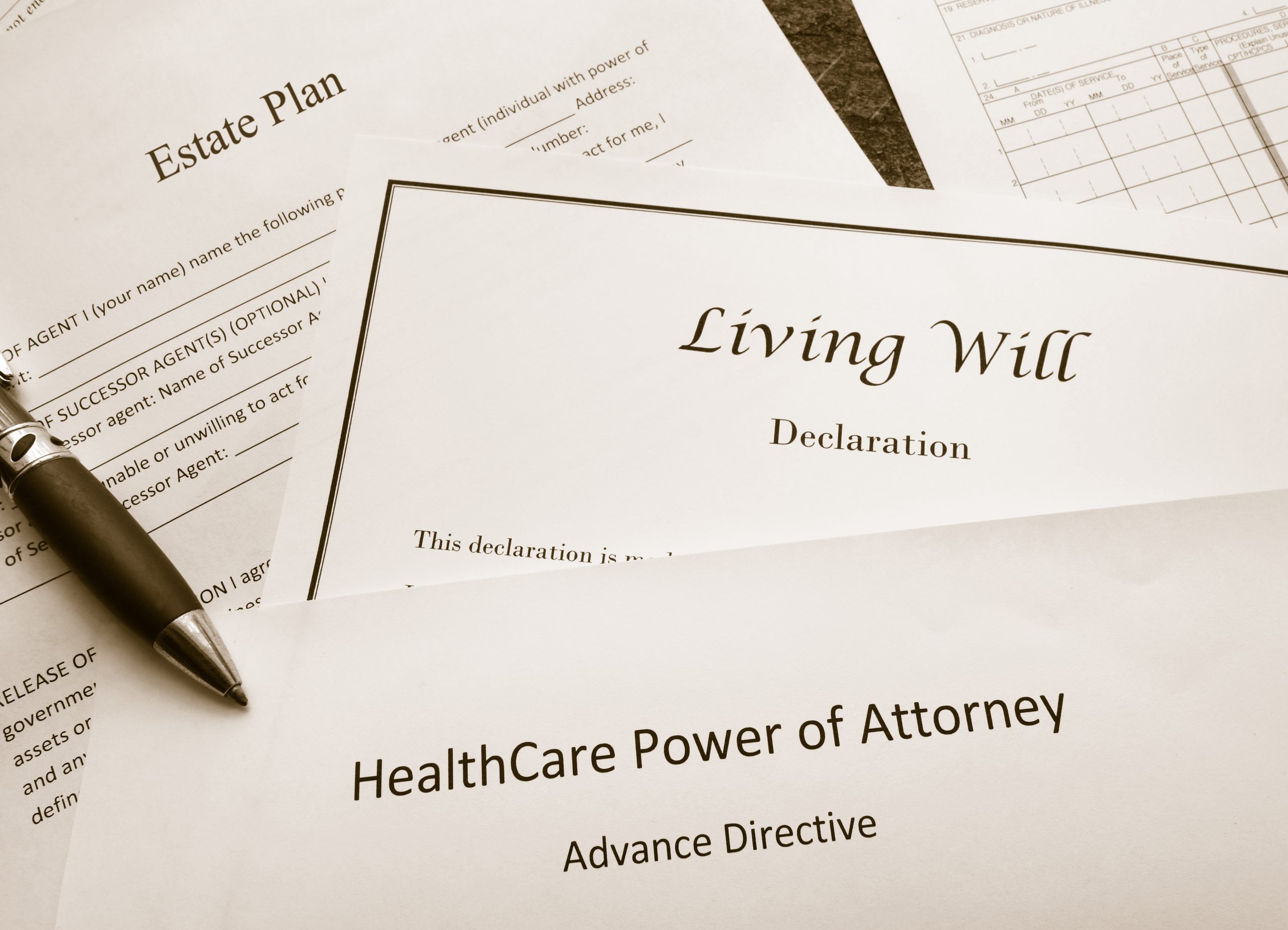 Estate Plan, Living Will, and Healthcare Power of Attorney documents